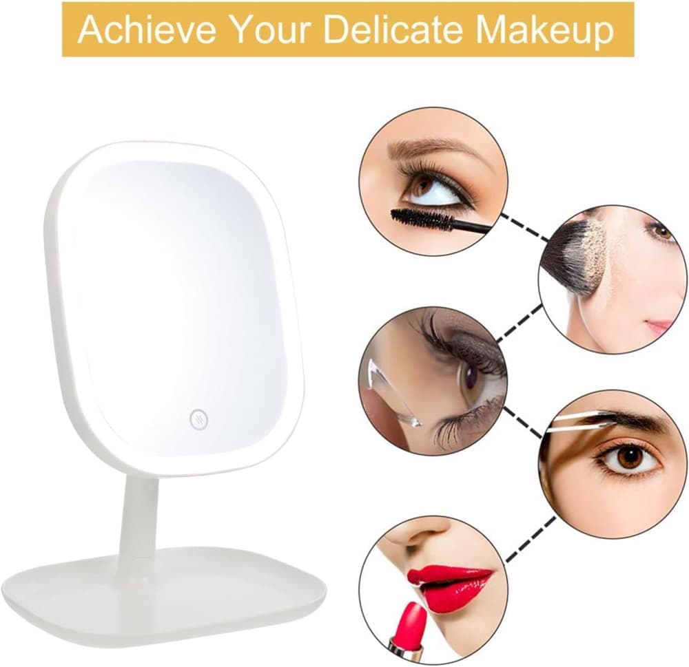 LED Makeup Mirror Rechargeable with Touch Control, 3 Colors, 360° Adjustable & Dimmable, Pink - Image 4