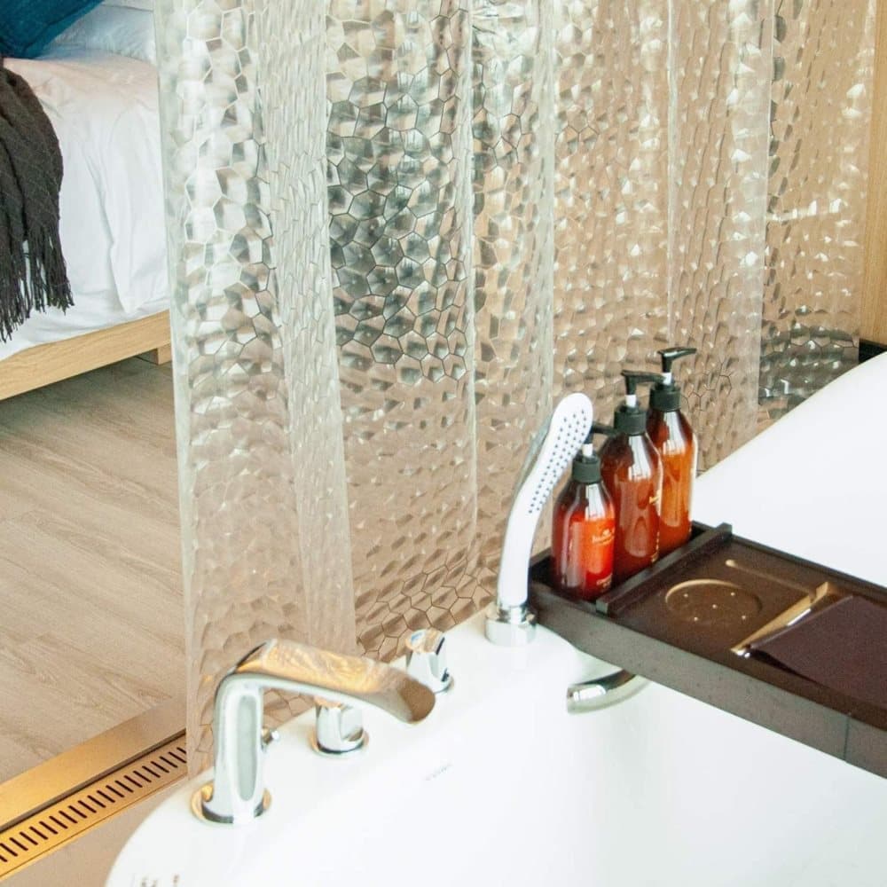 Waterproof Shower Curtain with Bottom Magnet and Weight, Pebble Pattern Transparent, 180x180 cm - Image 2