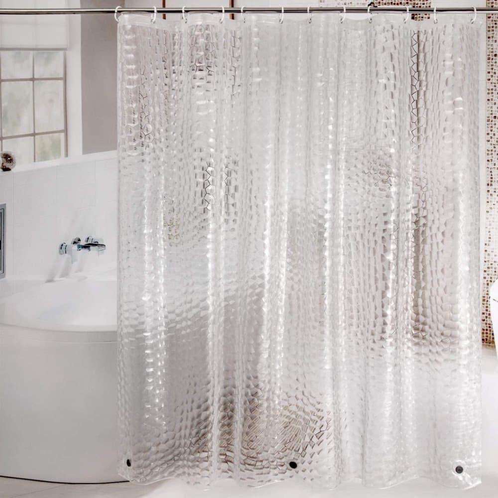 Waterproof Shower Curtain with Bottom Magnet and Weight, Pebble Pattern Transparent, 180x180 cm - Image 3
