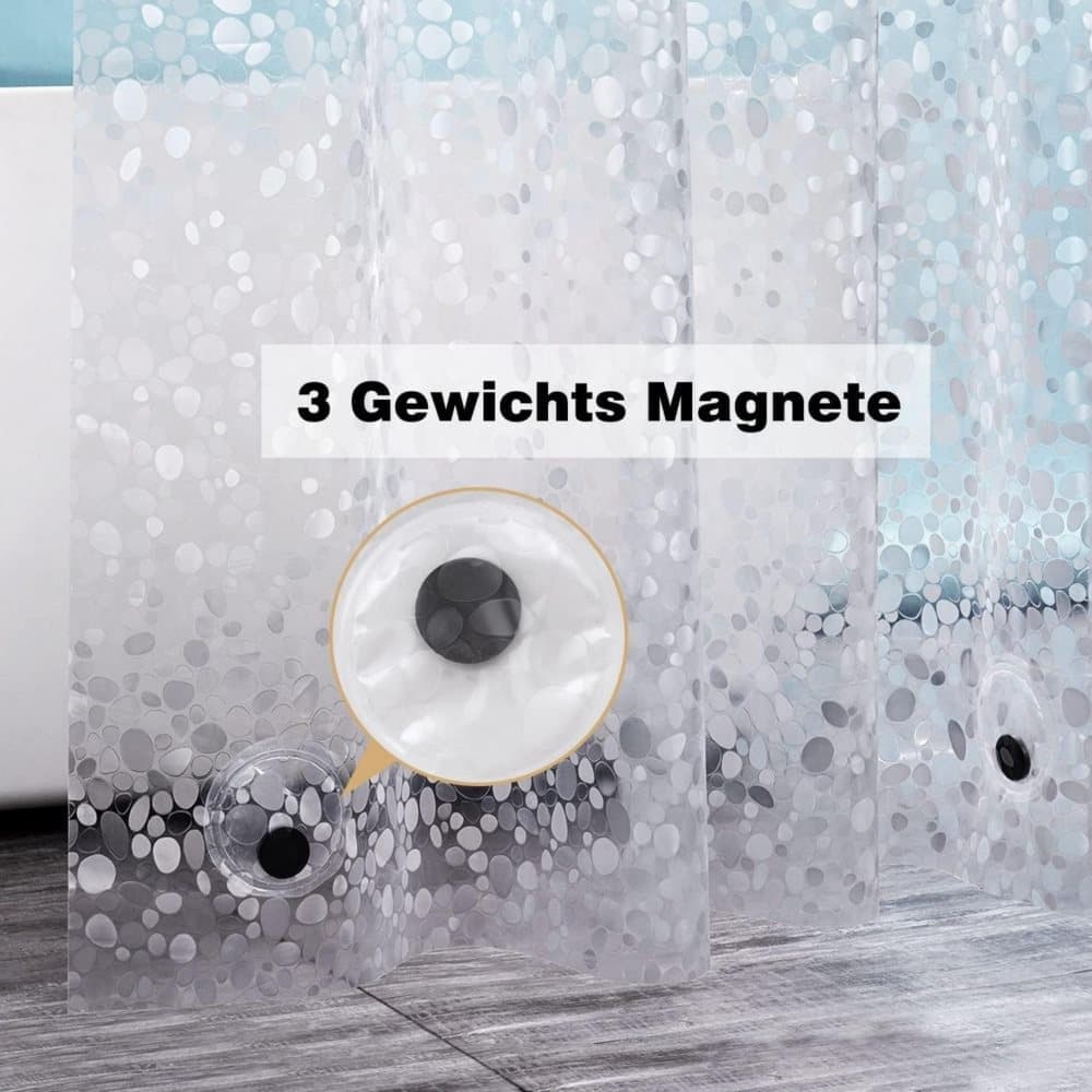 Waterproof Shower Curtain with Bottom Magnet and Weight Pebble Pattern, 180x180 cm - Image 5