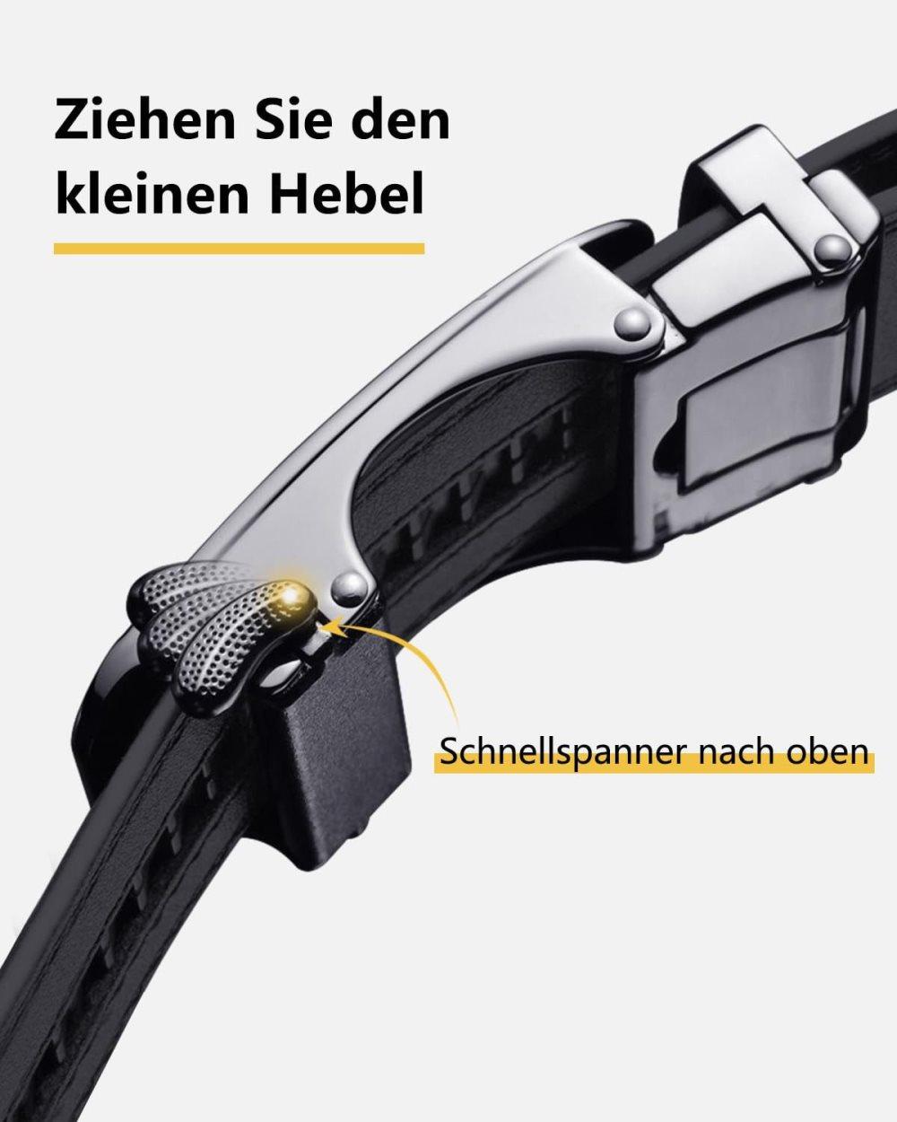 Men's Leather Belt, Adjustable Buckle, Black, 115CM - Image 3
