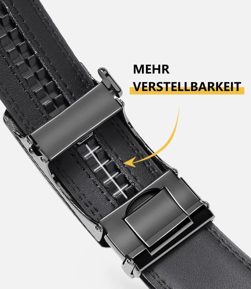 Men's Leather Belt, Adjustable Buckle, Black, 115CM - Image 4