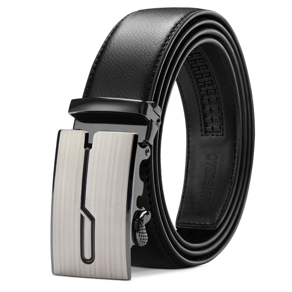 1 Black Men's Leather Belt with Adjustable Buckle, 125CM - Image 1