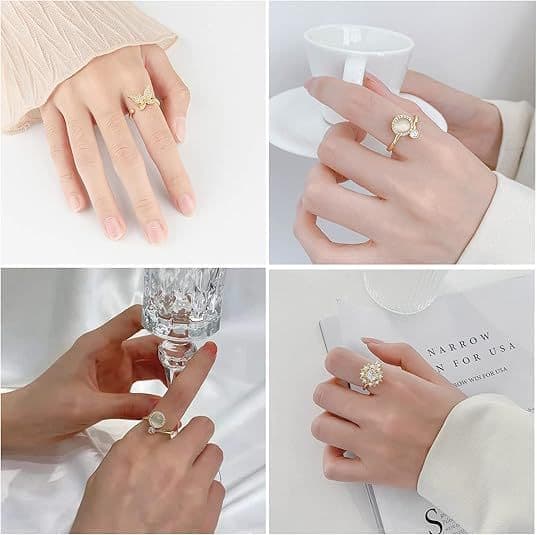 6 pcs Rotatable Antistress Fidget Spinner Rings, Gold - Image 5