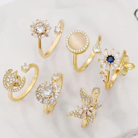 6 pcs Rotatable Antistress Fidget Spinner Rings, Gold - Image 6