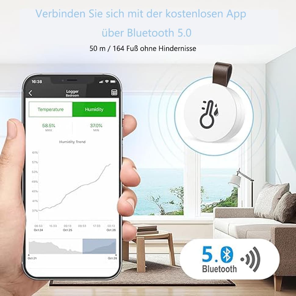Wireless Bluetooth Thermometer Hygrometer with App Data Storage and Display - Image 3
