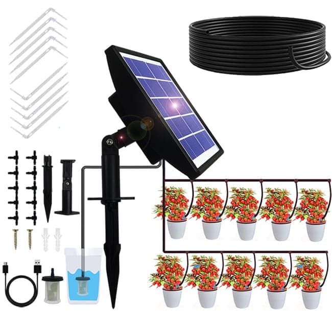 15m Solar Irrigation System with Timer, Automatic Drip Kit, Anti-Siphon, for Garden Greenhouse Vegetables - Image 1