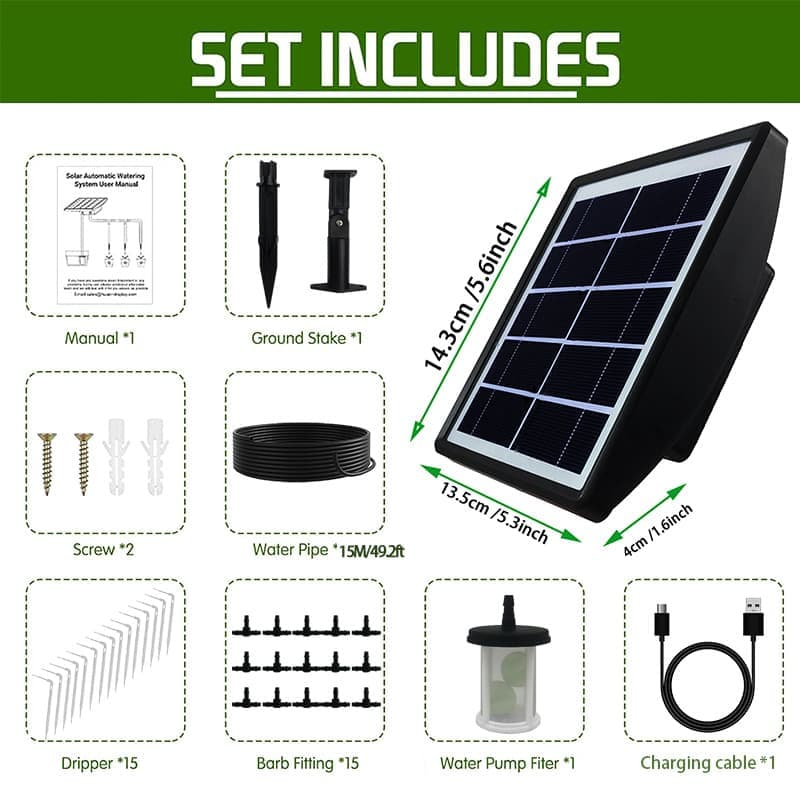 15m Solar Irrigation System with Timer, Automatic Drip Kit, Anti-Siphon, for Garden Greenhouse Vegetables - Image 2