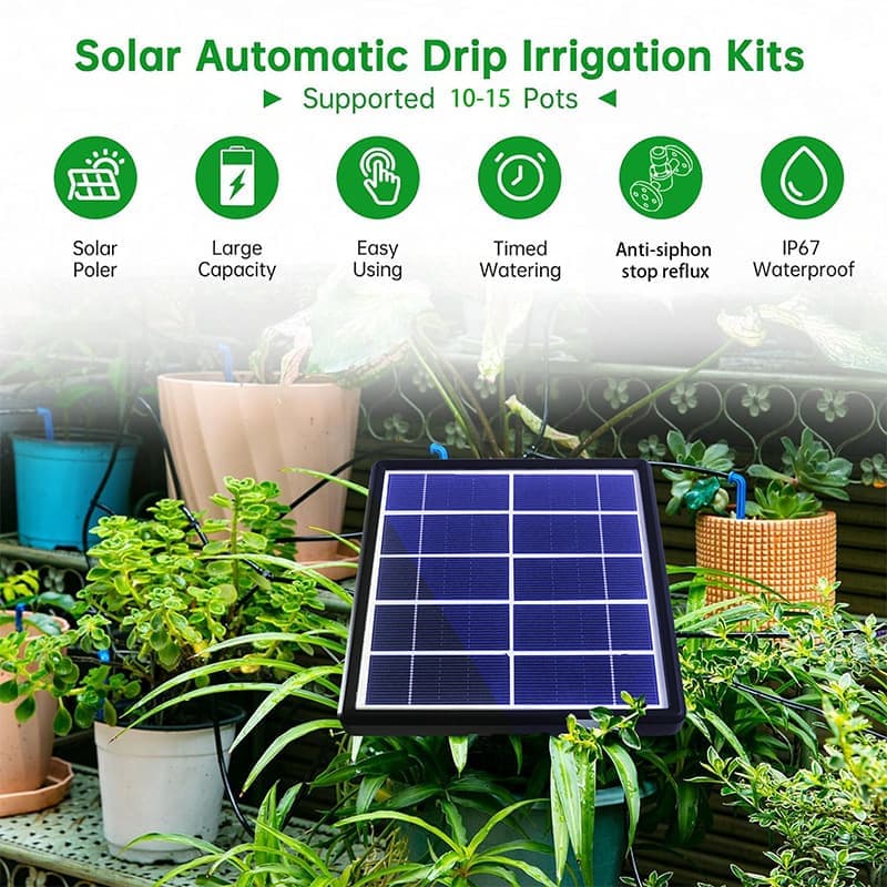 15m Solar Irrigation System with Timer, Automatic Drip Kit, Anti-Siphon, for Garden Greenhouse Vegetables - Image 3