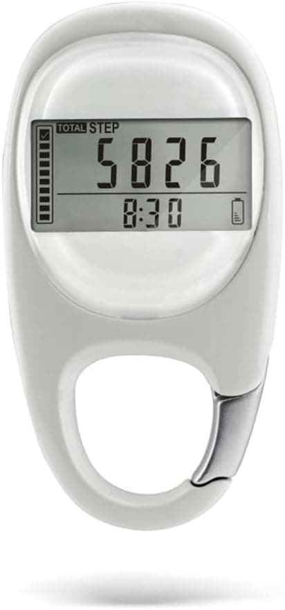 3D Pedometer with LED Display for Running and Walking, Portable Step Counter with Climbing Carabiners, White - Image 1