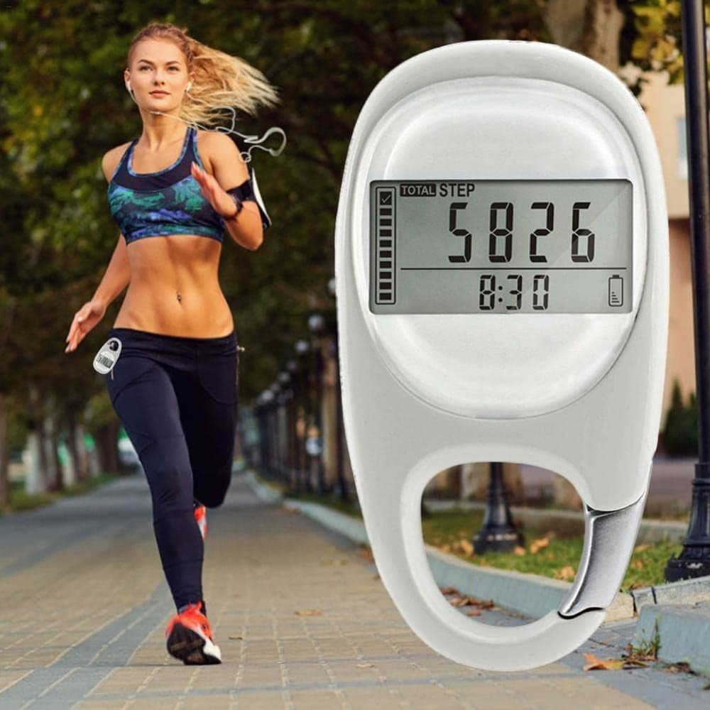 3D Pedometer with LED Display for Running and Walking, Portable Step Counter with Climbing Carabiners, White - Image 2
