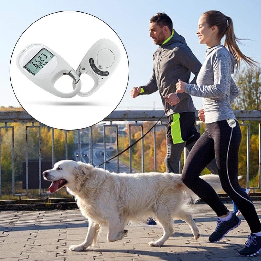 3D Pedometer with LED Display for Running and Walking, Portable Step Counter with Climbing Carabiners, White - Image 3