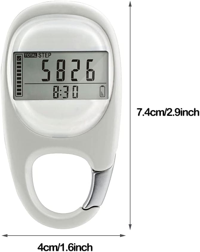 3D Pedometer with LED Display for Running and Walking, Portable Step Counter with Climbing Carabiners, White - Image 4