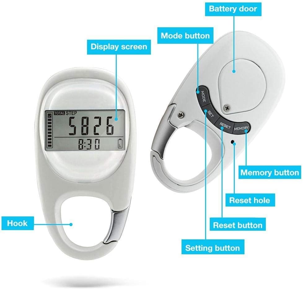3D Pedometer with LED Display for Running and Walking, Portable Step Counter with Climbing Carabiners, White - Image 5