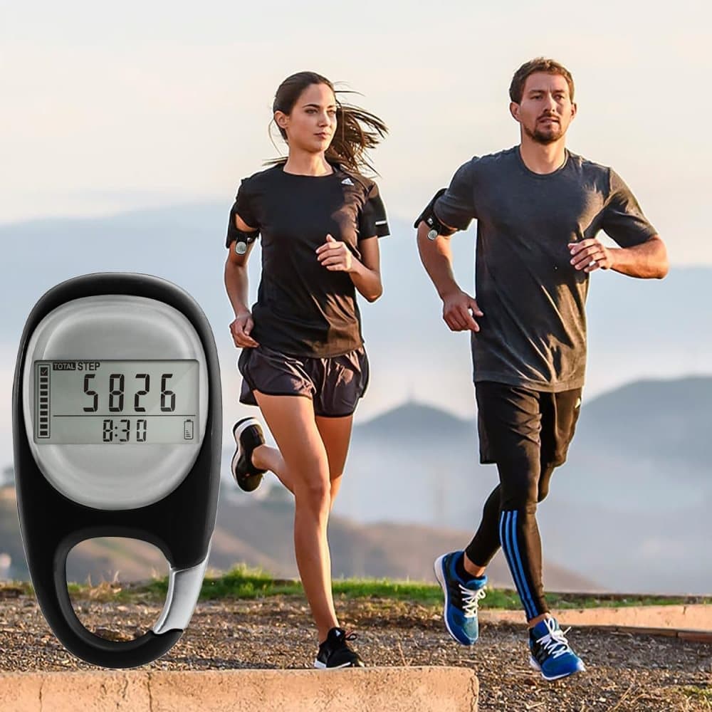 3D Pedometer with LED Display for Running and Walking, Portable Step Counter with Climbing Carabiners, Black - Image 2