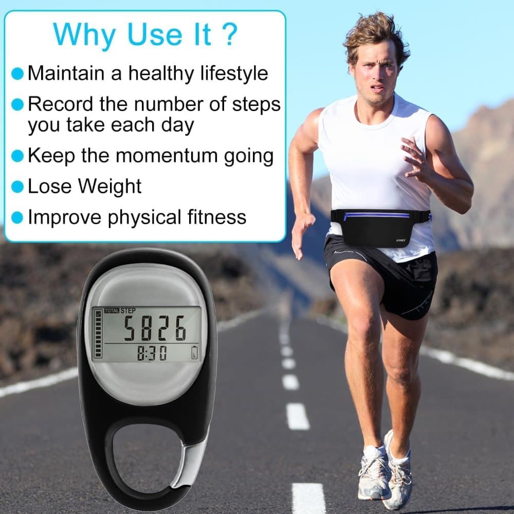 3D Pedometer with LED Display for Running and Walking, Portable Step Counter with Climbing Carabiners, Black - Image 4