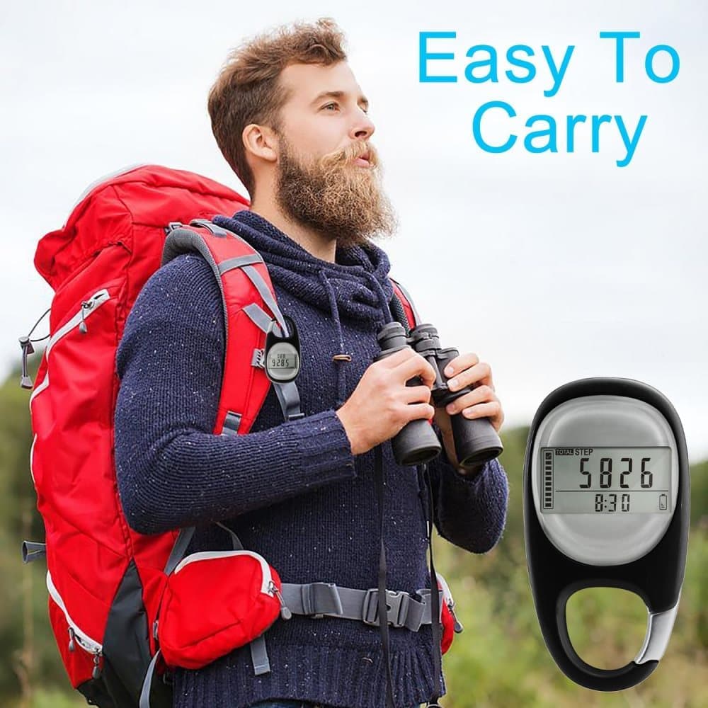 3D Pedometer with LED Display for Running and Walking, Portable Step Counter with Climbing Carabiners, Black - Image 5