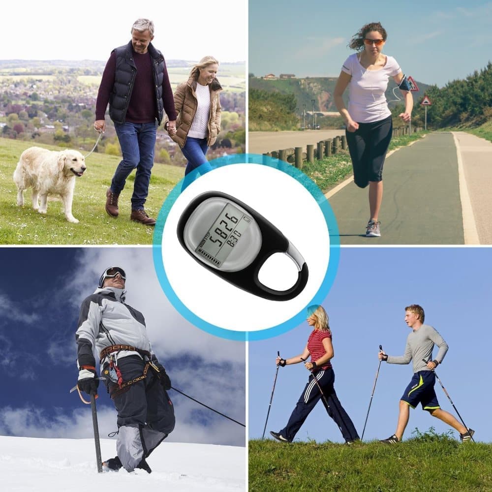 3D Pedometer with LED Display for Running and Walking, Portable Step Counter with Climbing Carabiners, Black - Image 6