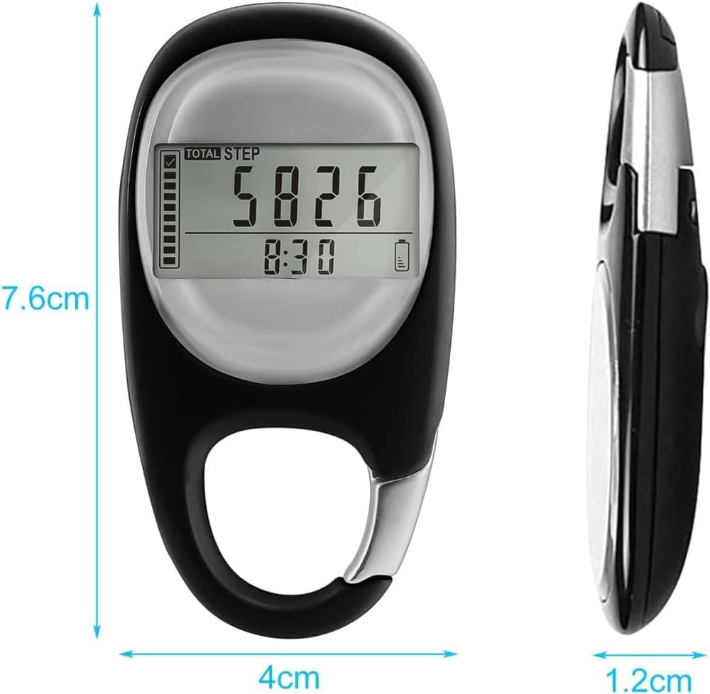 3D Pedometer with LED Display for Running and Walking, Portable Step Counter with Climbing Carabiners, Black - Image 7