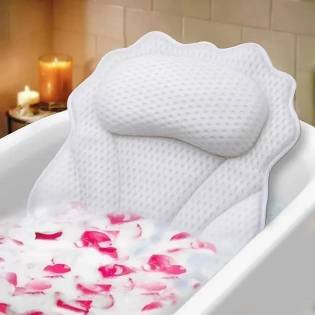Ergonomic Bathtub Pillow with 6 Strong Suction Cups, Support for Head Neck Shoulders & Back, 4D Design, White - Image 1