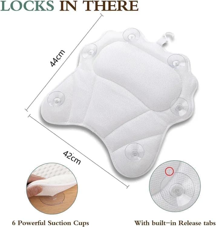 Ergonomic Bathtub Pillow with 6 Strong Suction Cups, Support for Head Neck Shoulders & Back, 4D Design, White - Image 2