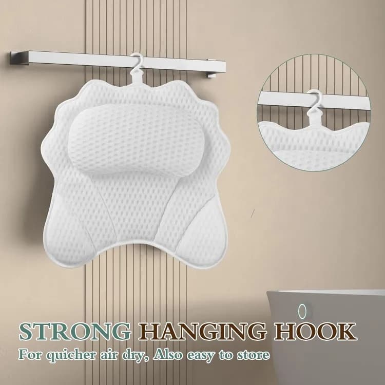 Ergonomic Bathtub Pillow with 6 Strong Suction Cups, Support for Head Neck Shoulders & Back, 4D Design, White - Image 4