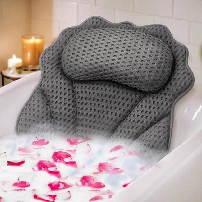 6-Pack Ergonomic Bathtub Pillow with 6 Strong Suction Cups, Support for Head Neck Shoulders & Back, 4D Design, Gray - Image 1