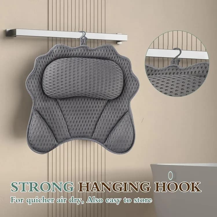6-Pack Ergonomic Bathtub Pillow with 6 Strong Suction Cups, Support for Head Neck Shoulders & Back, 4D Design, Gray - Image 5