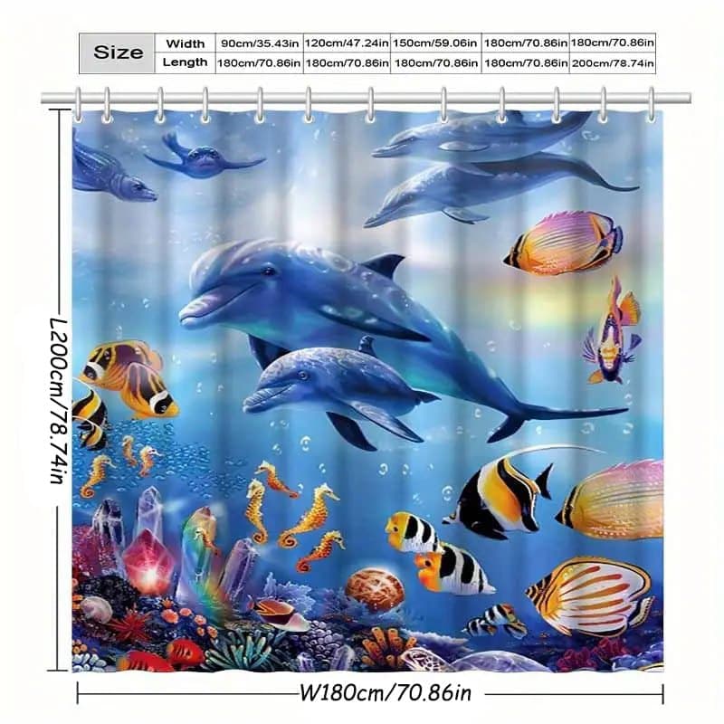Waterproof Dolphin Shower Curtain, Mildew Resistant Bathroom Decor with Dolphin Design, 71x72 inches - Image 2