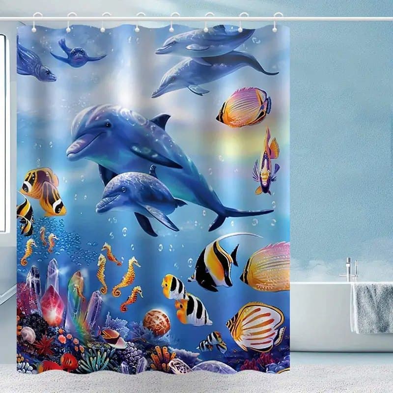 Waterproof Dolphin Shower Curtain, Mildew Resistant Bathroom Decor with Dolphin Motif, 150×180cm - Image 3