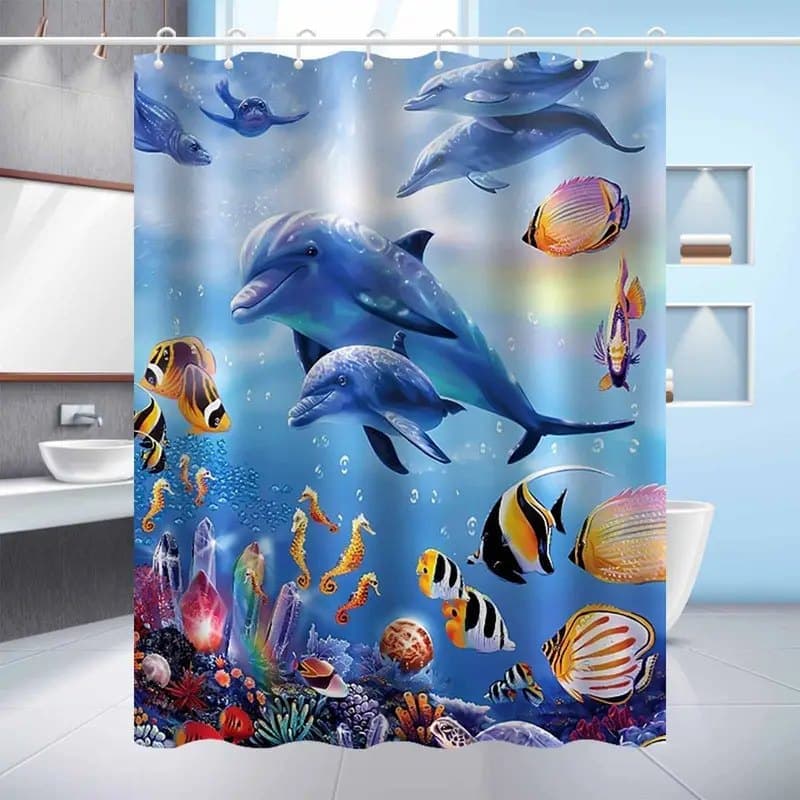 Waterproof Dolphin Shower Curtain, Mildew Resistant Bathroom Decor with Dolphin Design, 71x72 inches - Image 4