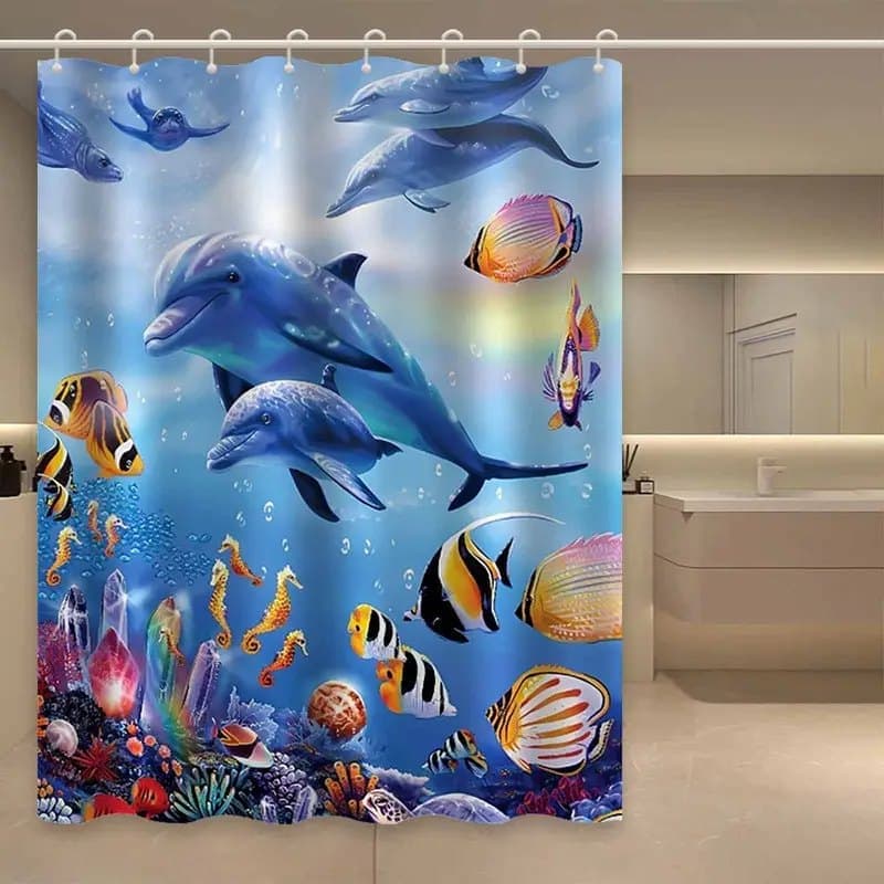 Waterproof Dolphin Shower Curtain, Mildew Resistant Bathroom Decor with Dolphin Design, 71x72 inches - Image 5
