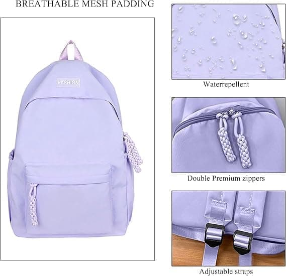Waterproof School Backpack for Travel, Unisex Student Bag Purple - Image 3