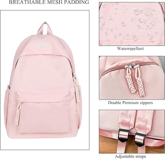 Waterproof School Backpack for Travel, Unisex Student Bag, Pink - Image 3