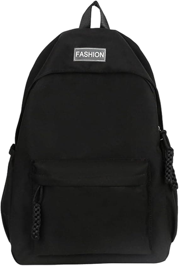 Waterproof School Backpack for Travel, Unisex Solid Color, Black - Image 1