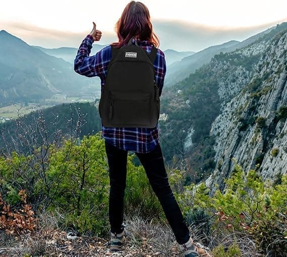 Waterproof School Backpack for Travel, Unisex Solid Color, Black - Image 5