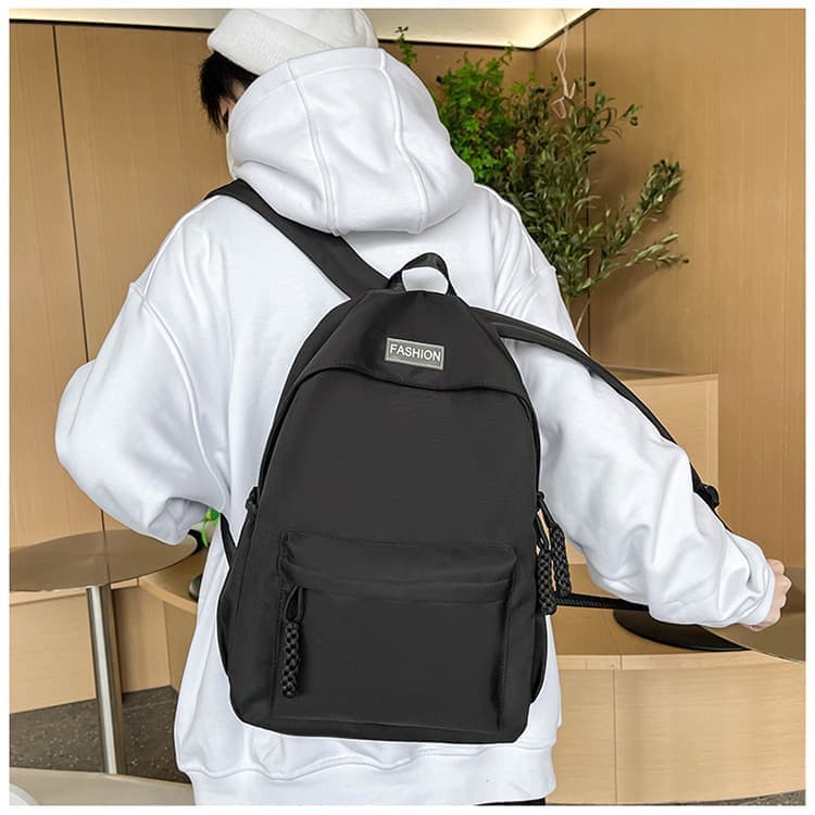 Waterproof School Backpack for Travel, Unisex Solid Color, Black - Image 6
