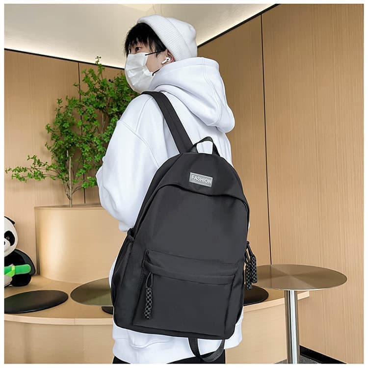 Waterproof School Backpack for Travel, Unisex Solid Color, Black - Image 7