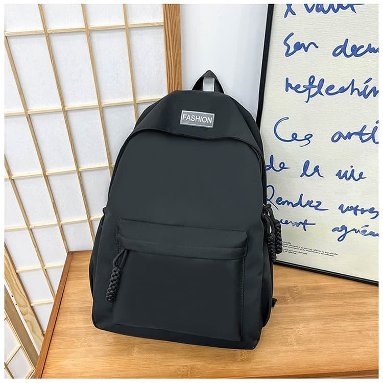 Waterproof School Backpack for Travel, Unisex Solid Color, Black - Image 8