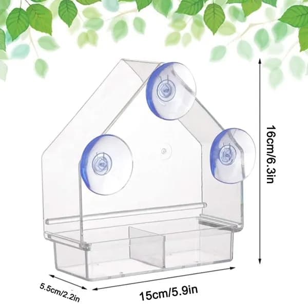 Acrylic bird feeder with suction cup bird bath and food bowl, 15x5.5x16 cm - Image 2