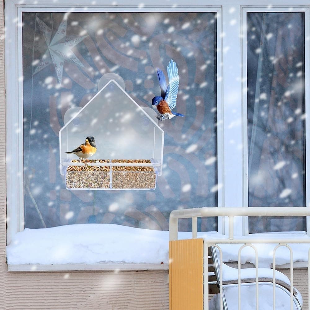 Acrylic bird feeder with suction cup bird bath and food bowl, 15x5.5x16 cm - Image 7