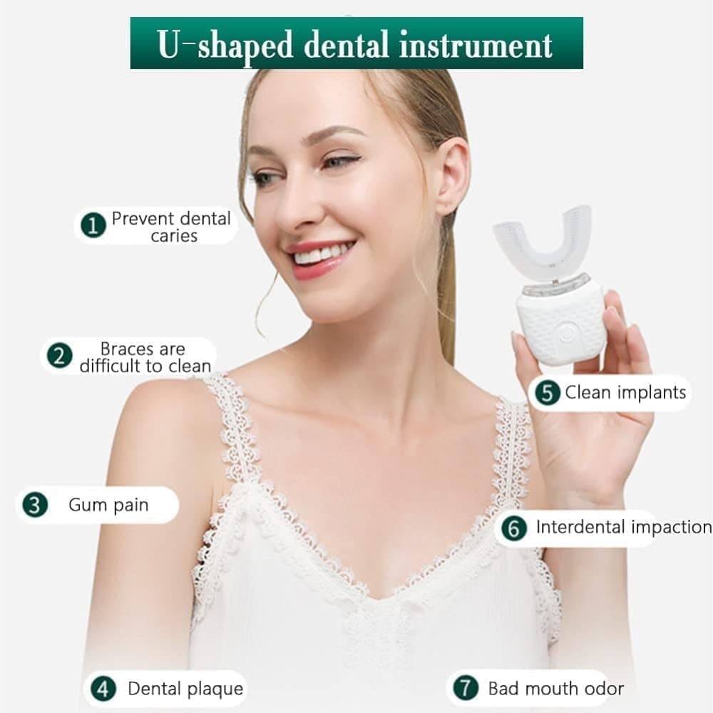 360° U-Shaped Electric Toothbrush with 3 Cleaning Modes, IPX7 Waterproof, Automatic Ultrasonic Tooth Cleaner, Compatible with Oral-B, Pink - Image 6