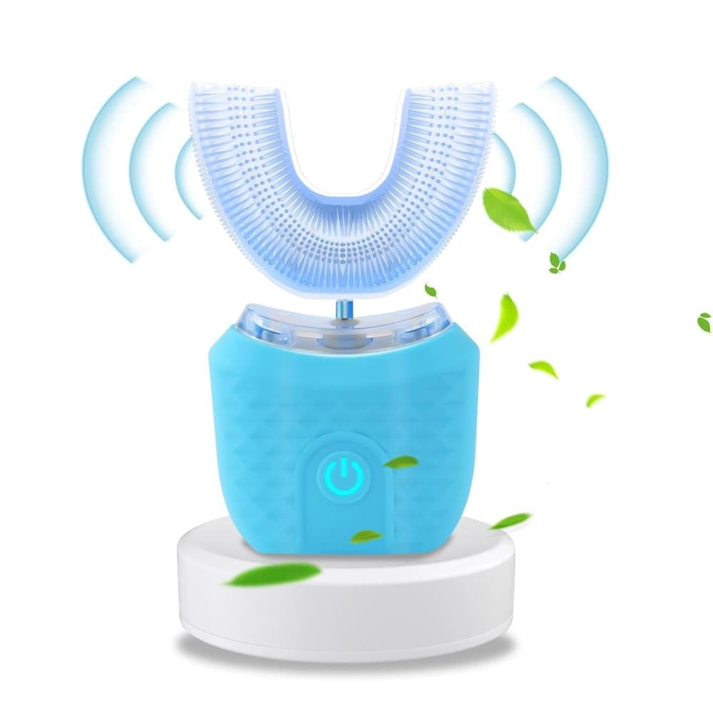 360° U-Shaped Electric Toothbrush with 3 Cleaning Modes, IPX7 Waterproof, Automatic Ultrasonic Tooth Cleaner, Compatible with Oral-B, Blue - Image 1