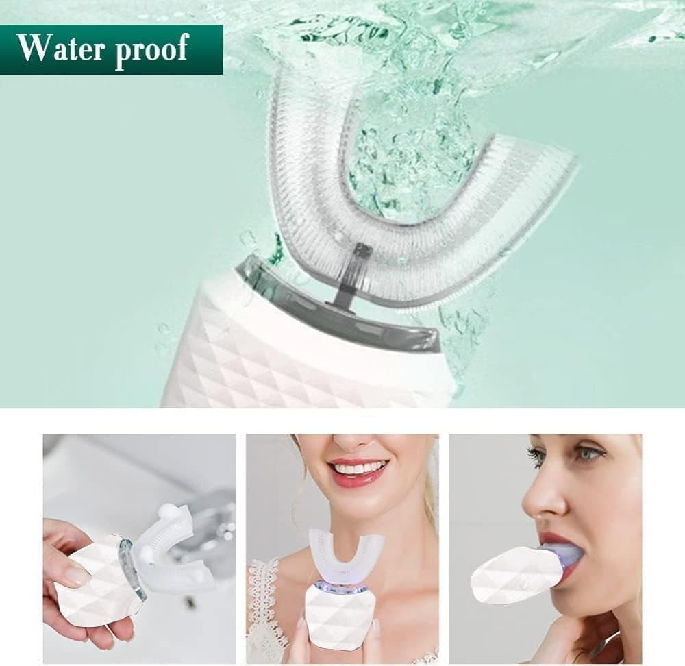 360° U-Shaped Electric Toothbrush with 3 Cleaning Modes, IPX7 Waterproof, Automatic Ultrasonic Tooth Cleaner, Compatible with Oral-B, Blue - Image 4