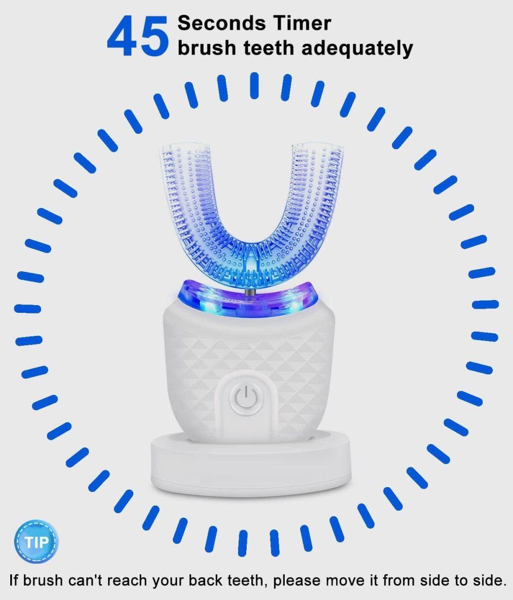 360° U-Shaped Electric Toothbrush with 3 Cleaning Modes, IPX7 Waterproof, Automatic Ultrasonic Tooth Cleaner, Compatible with Oral-B, Blue - Image 8
