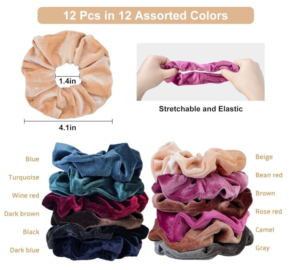 12pcs Velvet Hair Scrunchies for Women, Large Size - Image 2