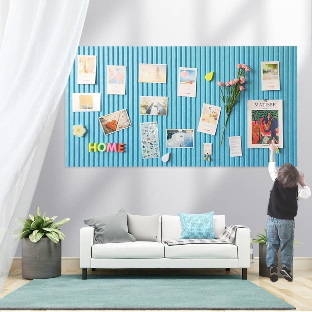 Blue Self-Adhesive Photo Board, Decorative Cork and Wall Panel Bulletin Board with Acoustic Panels for Photos and Messages, for Home and Office, 30x30cm - Image 2