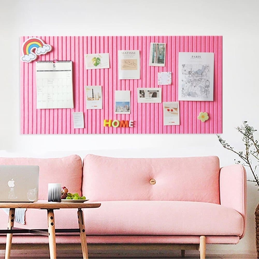 Self-adhesive photo board with decorative cork and acoustic panels for photos and messages, compatible with home and office decor, pink, 40x60cm - Image 1
