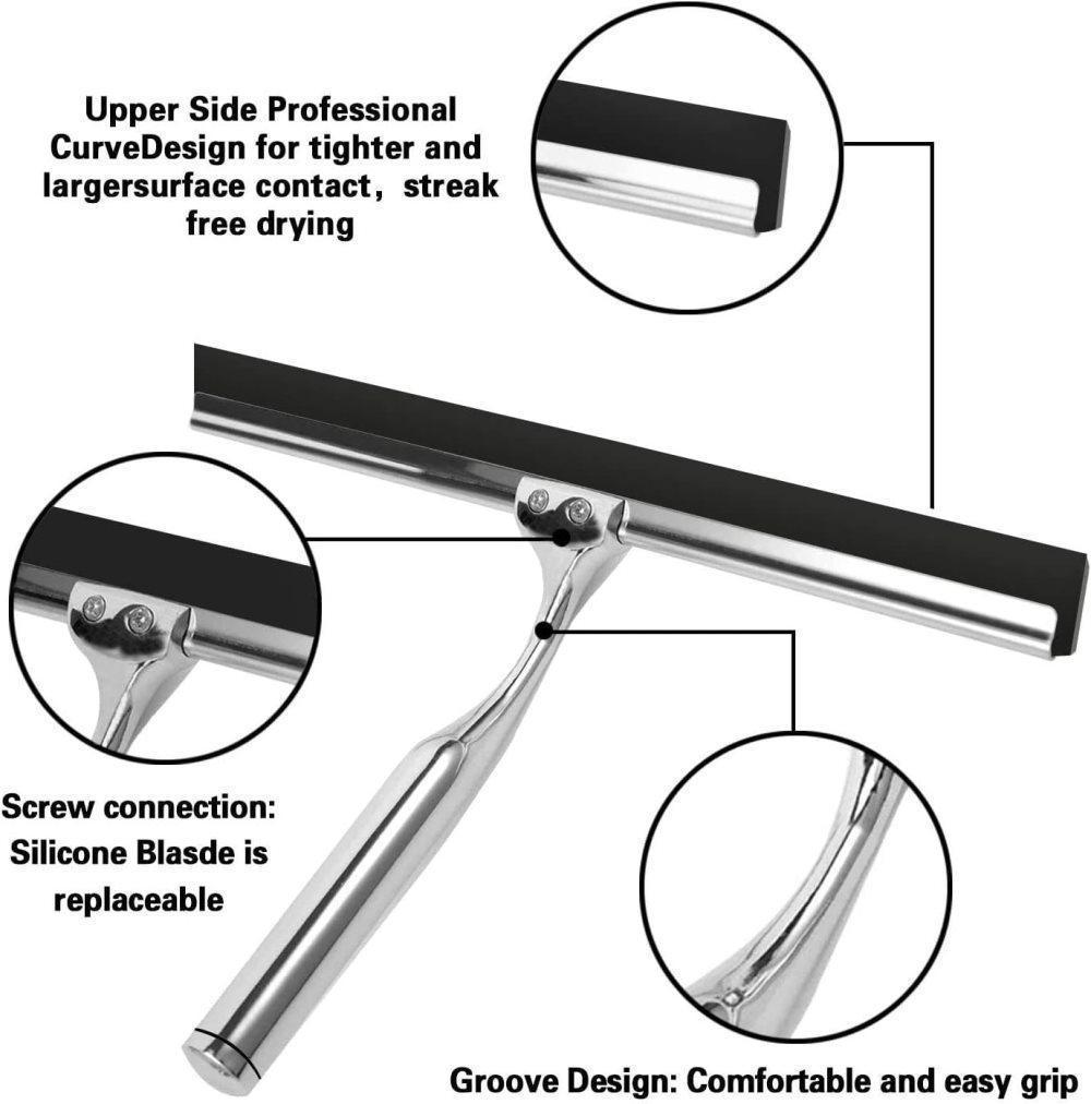 Bathroom Scraper with Wall Hook for Shower Door Kitchen Windows and Car Glass, 1 Pack - Image 2