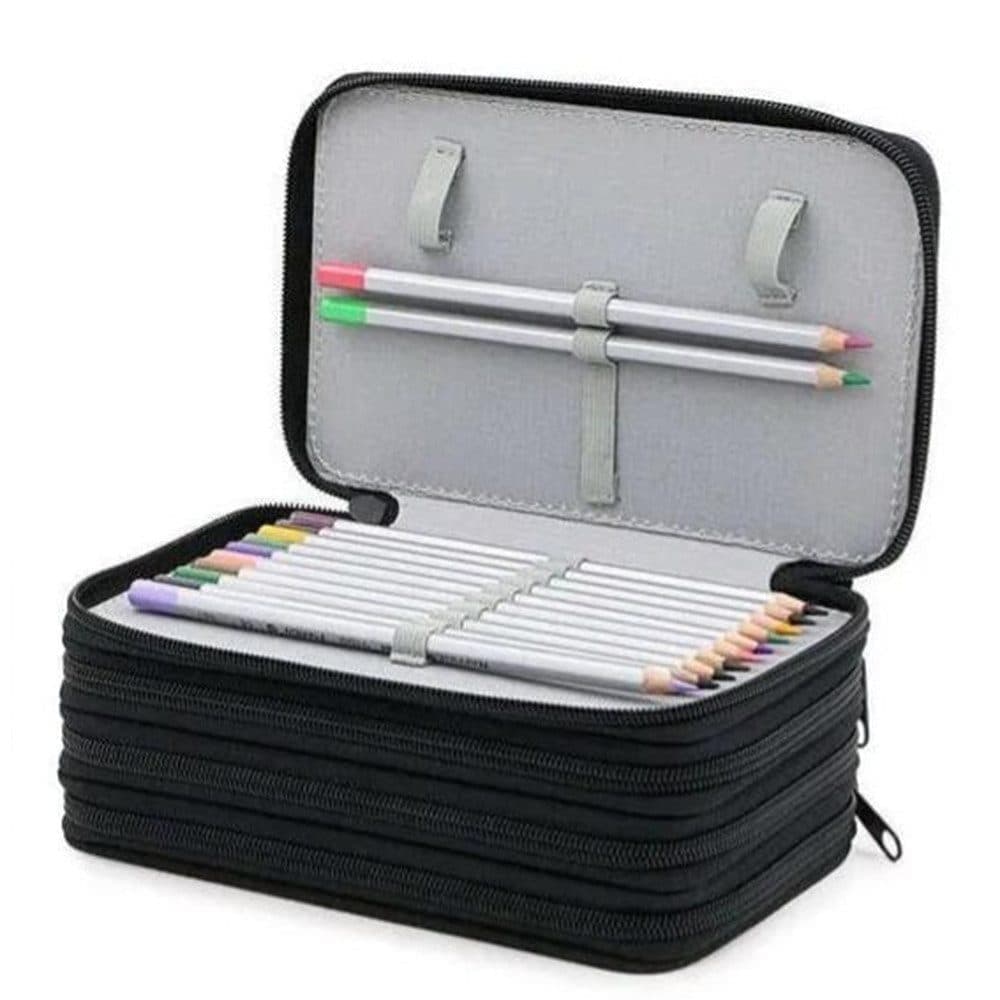 72 Holes Pen Case with Compartments, Large Capacity Organizer, Lightweight Durable, Compatible with School Office Supplies, Black - Image 1